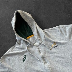 ASICS South Africa Springbok Rugby Gray Men’s Hoodie Sweater Size XL Full Zip‎
